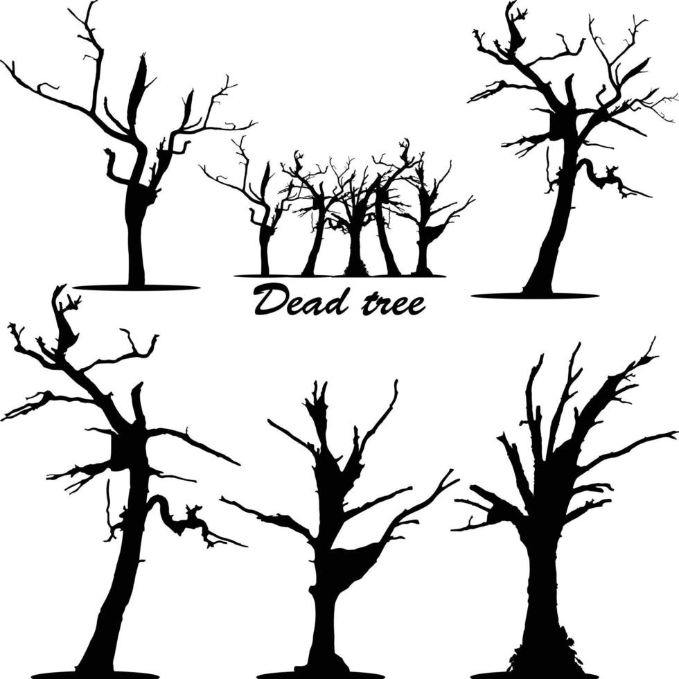 conjunto de ilustração vetorial silhueta seca de árvore nua sem folhas vivas. madeira morta. desenhado à mão vetor