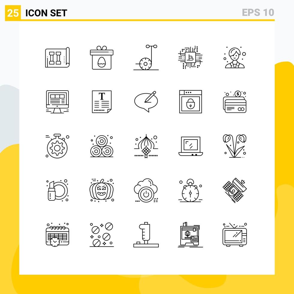 25 ícones criativos sinais e símbolos modernos de finanças motoras femininas fintech elementos de design de vetores editáveis bitcoin