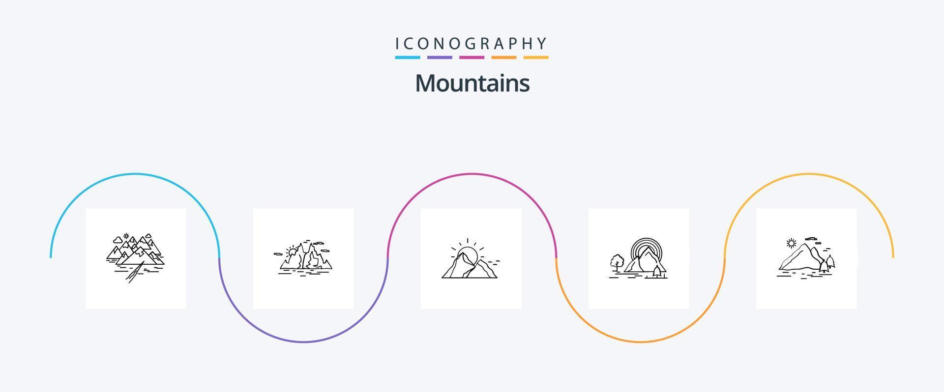 pacote de ícones de linha 5 de montanhas, incluindo montanha. Sol. paisagem. montanha. paisagem vetor
