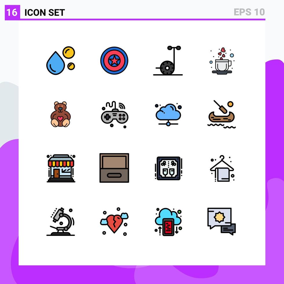 conjunto de 16 sinais de símbolos de ícones de interface do usuário modernos para corações amorosos medalha amor café elementos de design de vetores criativos editáveis