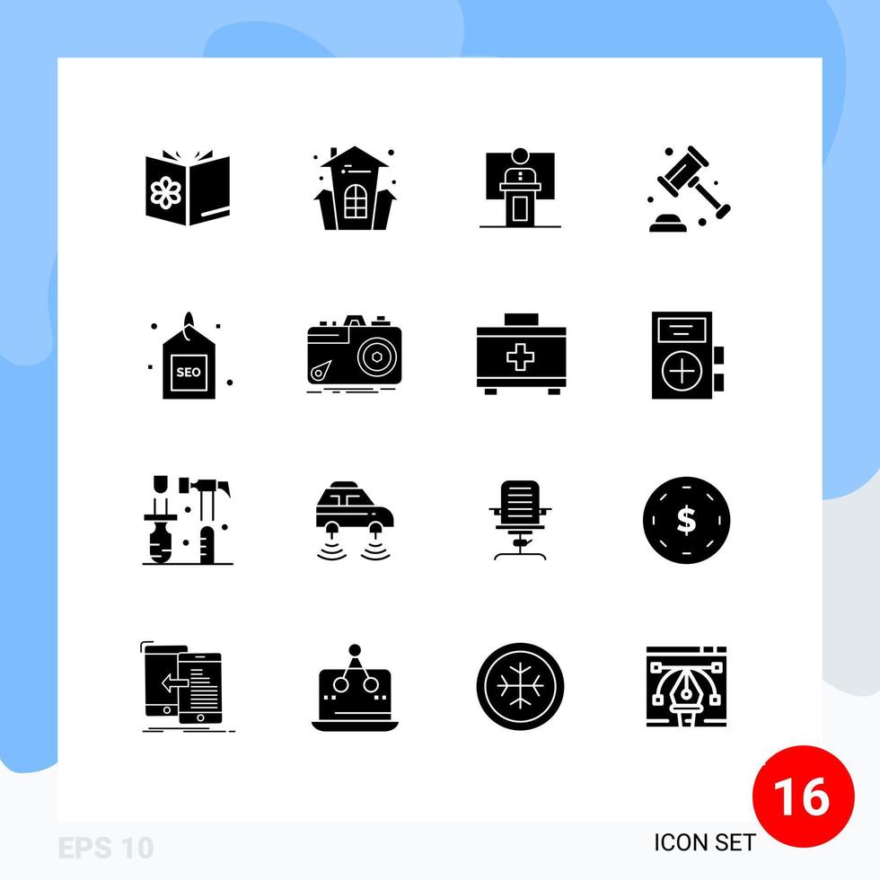 16 ícones criativos sinais modernos e símbolos de proteção alto-falante casa sala de férias eventos editáveis elementos de design vetorial vetor