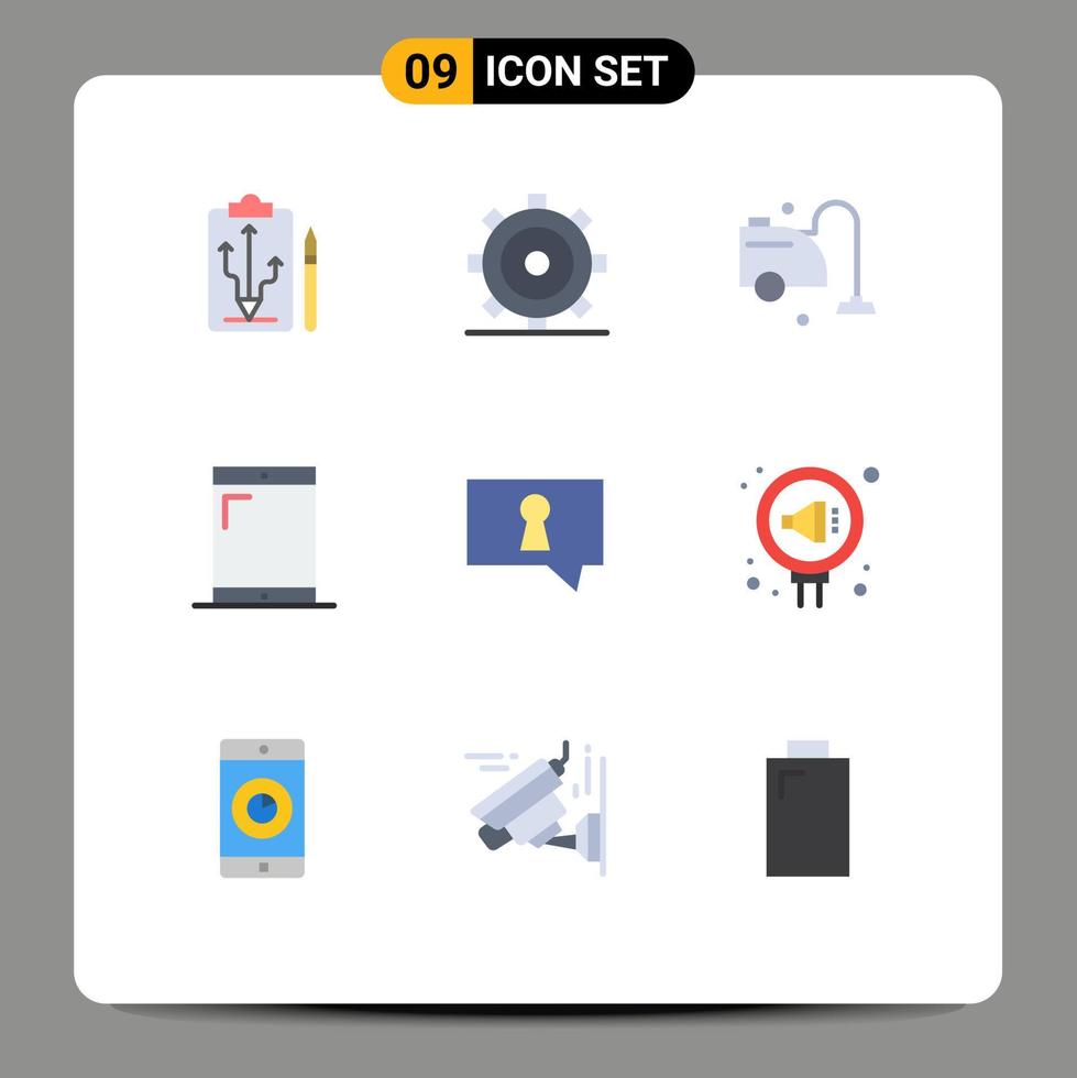 Pacote de cores planas de 9 interfaces de usuário de sinais e símbolos modernos de dispositivos de interface do usuário de telefone privado elementos de design vetorial editáveis a vácuo vetor