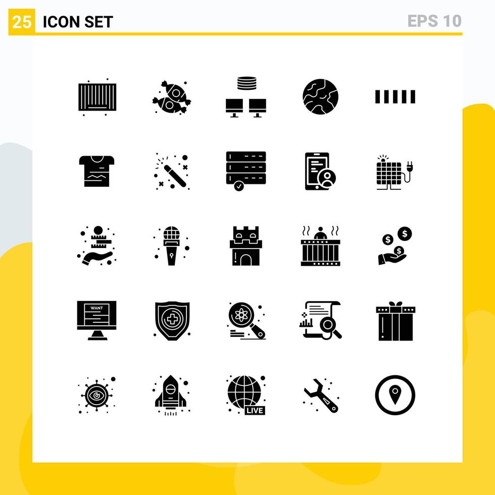 pacote de interface do usuário de 25 glifos sólidos básicos de conexão de backup de telefone de camisa globo elementos de design de vetores editáveis