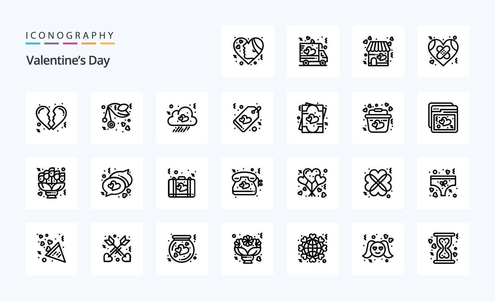25 pacote de ícones de linha de dia dos namorados vetor