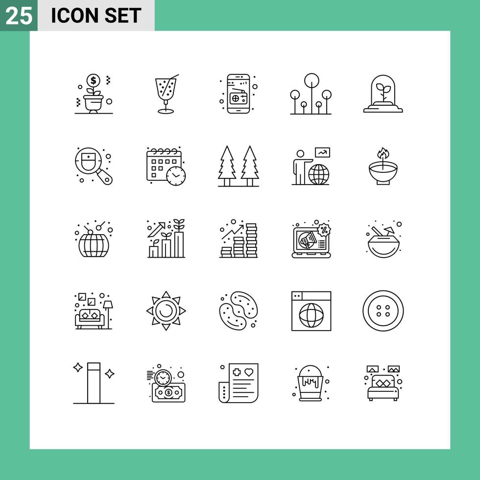 Pacote de linha de interface de usuário 25 de sinais e símbolos modernos de elementos de design de vetores editáveis de árvore de comunicação de tecnologia de planta