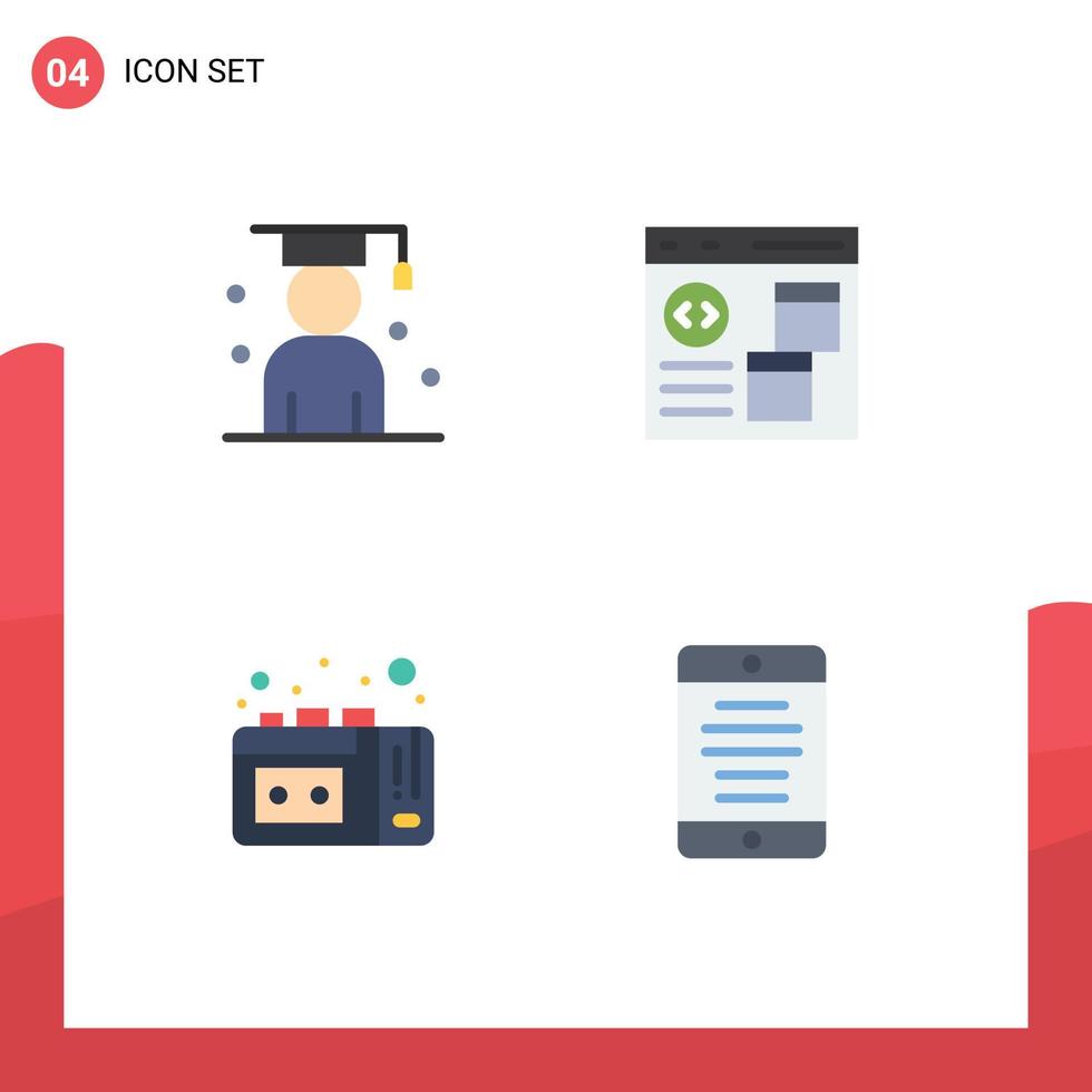 pacote de interface do usuário de 4 ícones planos básicos do navegador acadêmico de desenvolvimento de avatar vhs elementos de design vetorial editáveis vetor