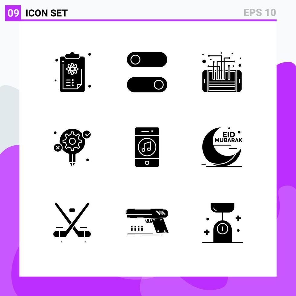 9 glifos sólidos vetoriais temáticos e símbolos editáveis do processo de mídia ideia criativa móvel elementos de design vetorial editáveis vetor