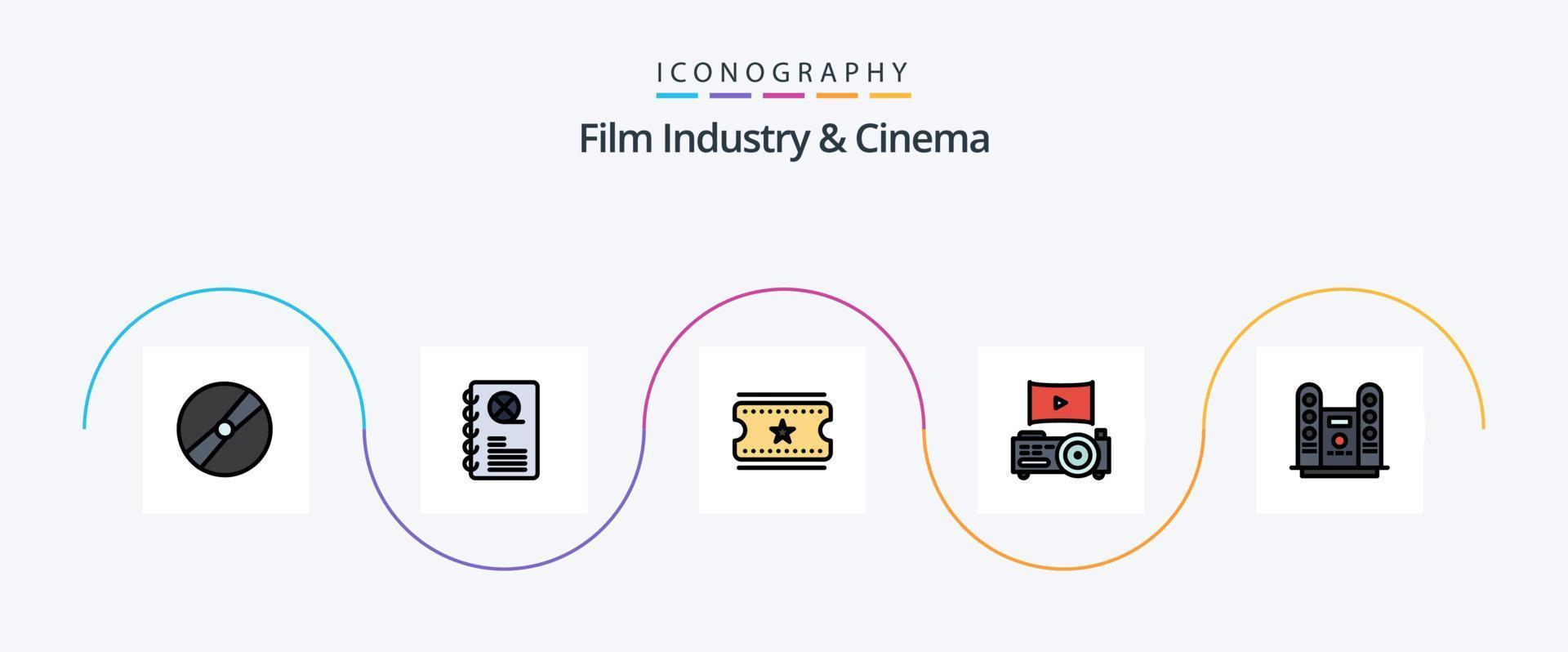 linha cenima cheia de pacote de 5 ícones planos, incluindo holofotes. cinema. livro. teatro. cinema vetor