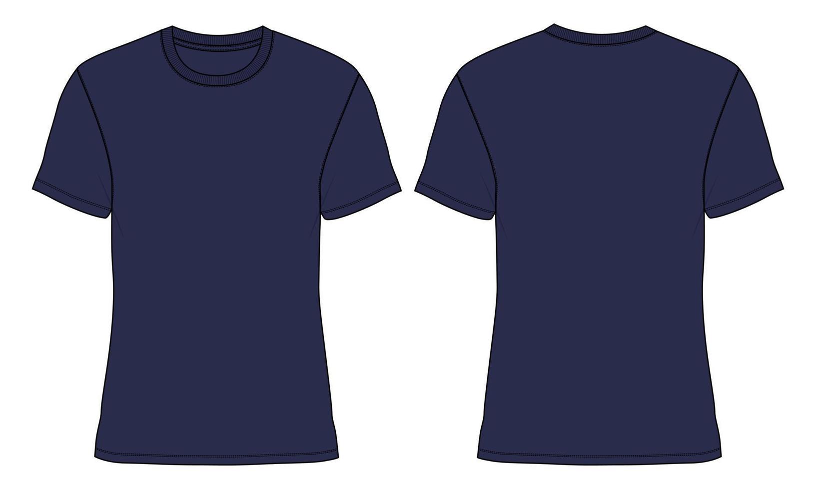 t-shirt de manga curta de ajuste regular, moda técnica, esboço plano, modelo de ilustração vetorial, vistas frontal e traseira. vetor