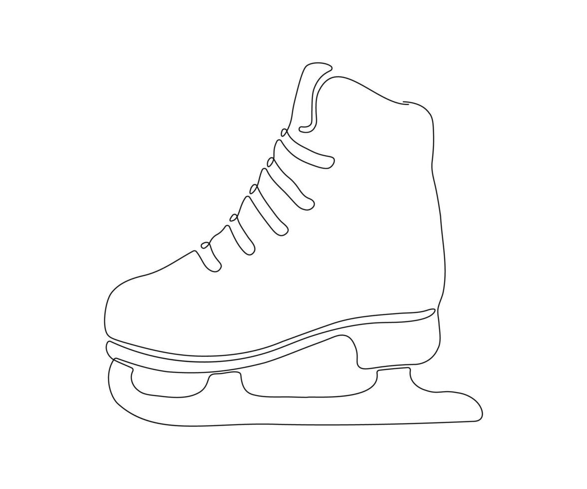 patins de patinação no gelo, desenhados à mão, linha mono contínua, arte de uma linha vetor