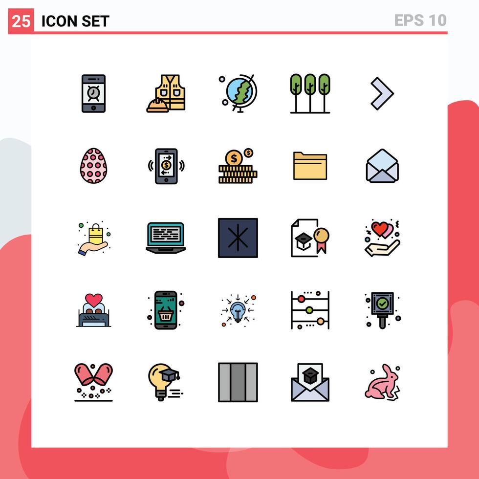 pacote de linha vetorial editável de 25 cores planas de linha preenchida simples da próxima seta terra árvores árvore elementos de design vetorial editável vetor