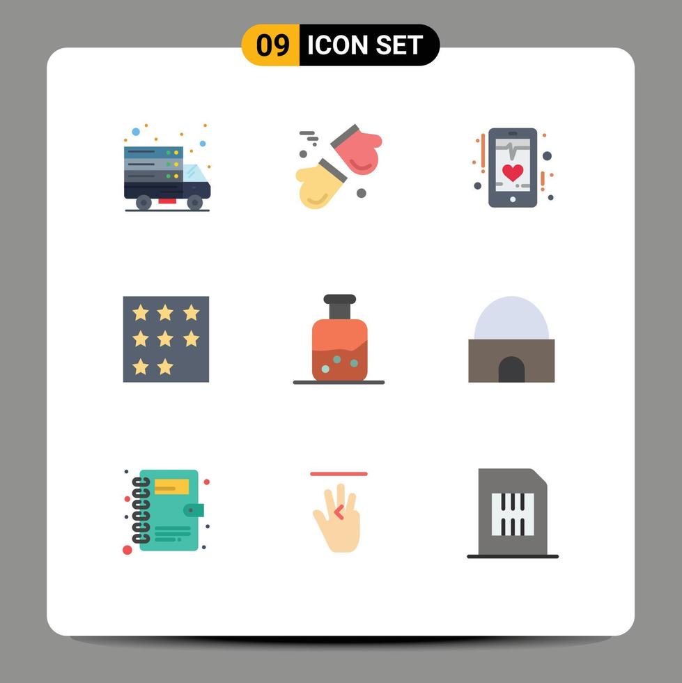 pacote de 9 sinais e símbolos modernos de cores planas para mídia impressa na web, como classificação de negócios na Escandinávia, realização de elementos de design de vetores editáveis móveis
