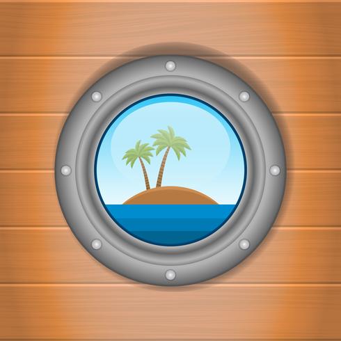 Porthole com vista para o mar e a ilustração da ilha vetor