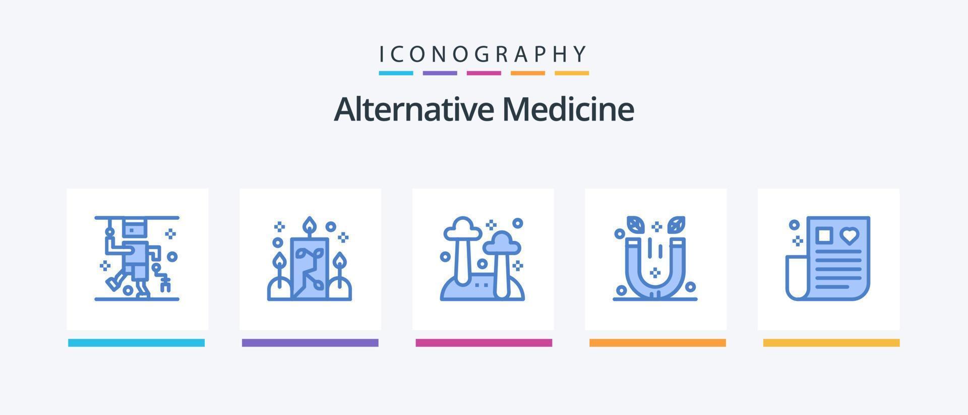 pacote de ícones azul 5 de medicina alternativa, incluindo cuidados de saúde. terapia. Comida. spa. magnético. design de ícones criativos vetor