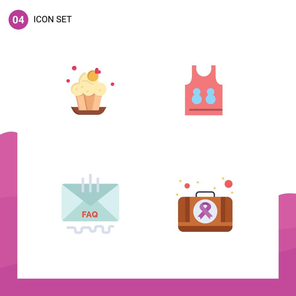 grupo de 4 sinais e símbolos de ícones planos para jogo de sobremesa de contato de padaria ajuda elementos de design de vetores editáveis