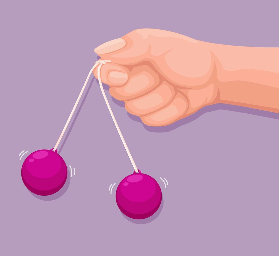 mão segurando latto-latto ou clackers bola brinquedo símbolo vetor de ilustração dos desenhos animados