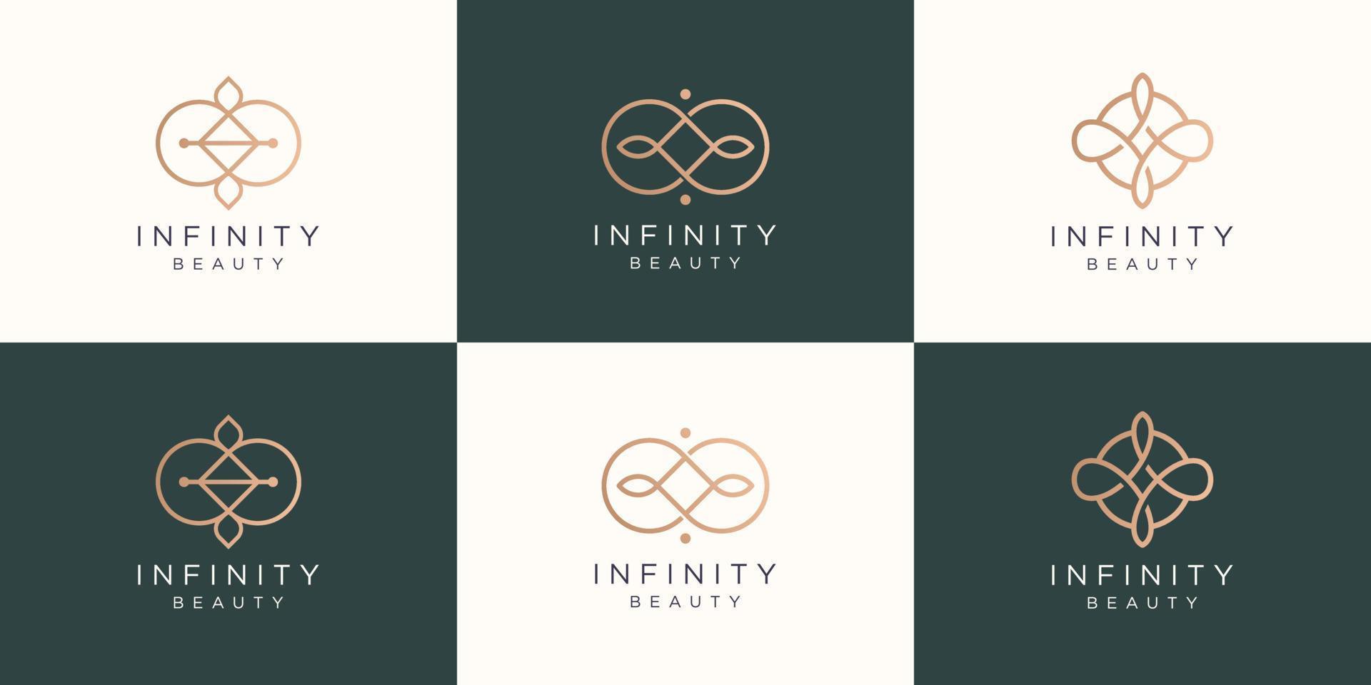 conjunto de coleção infinita e beleza logo.creative modelo de design de conjunto de logotipo de beleza de ouro minimalista. vetor