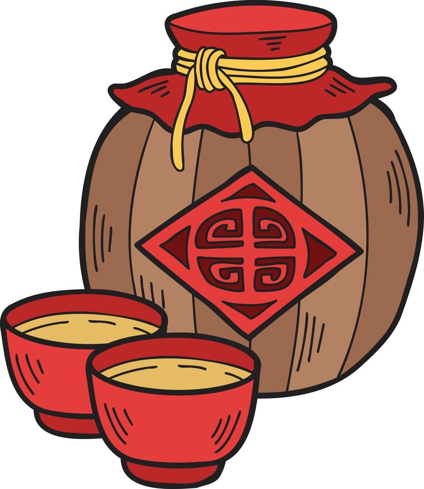 vinho de osmanthus desenhado à mão ilustração de comida chinesa e japonesa vetor