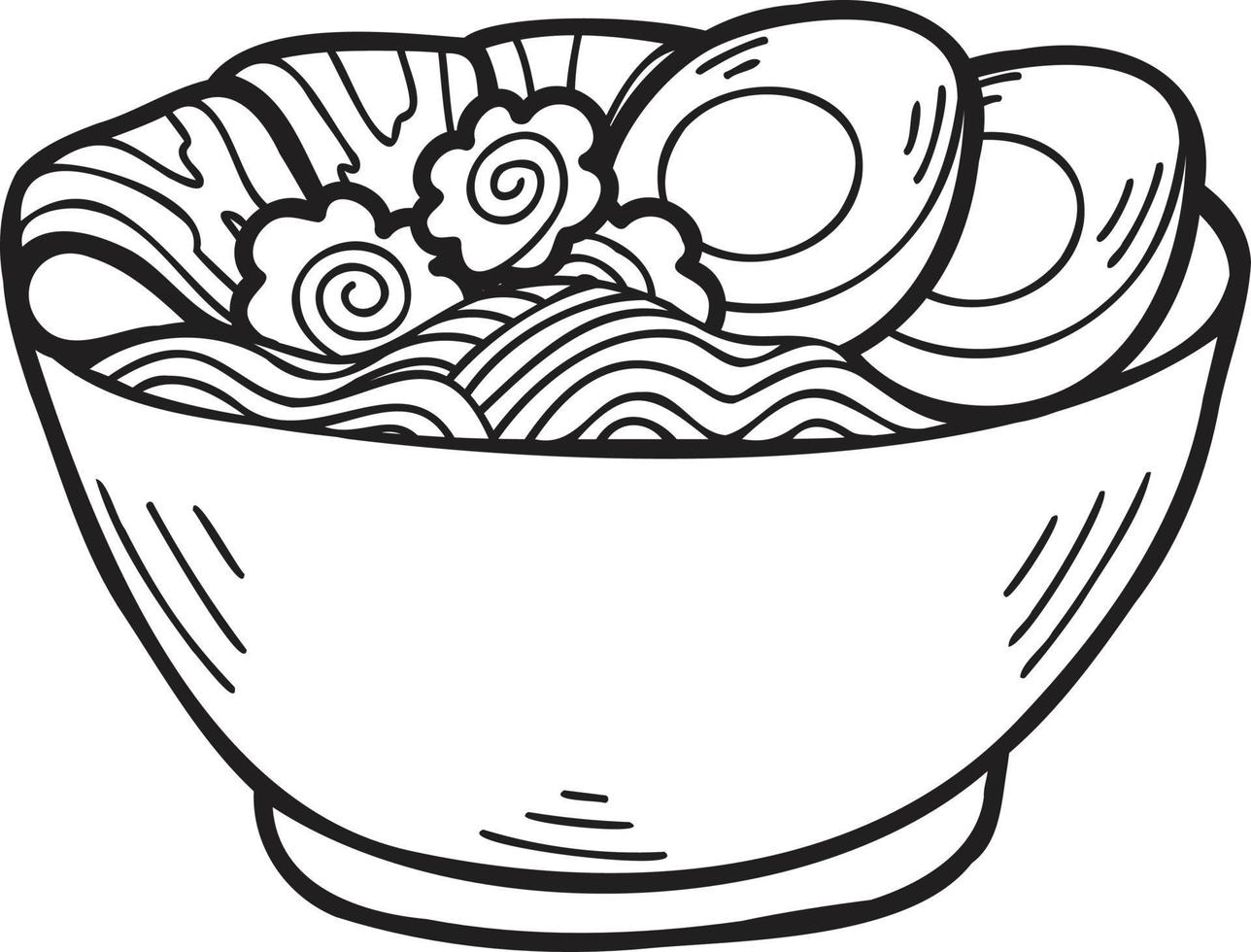 macarrão desenhado à mão ou ramen ilustração de comida chinesa e japonesa vetor