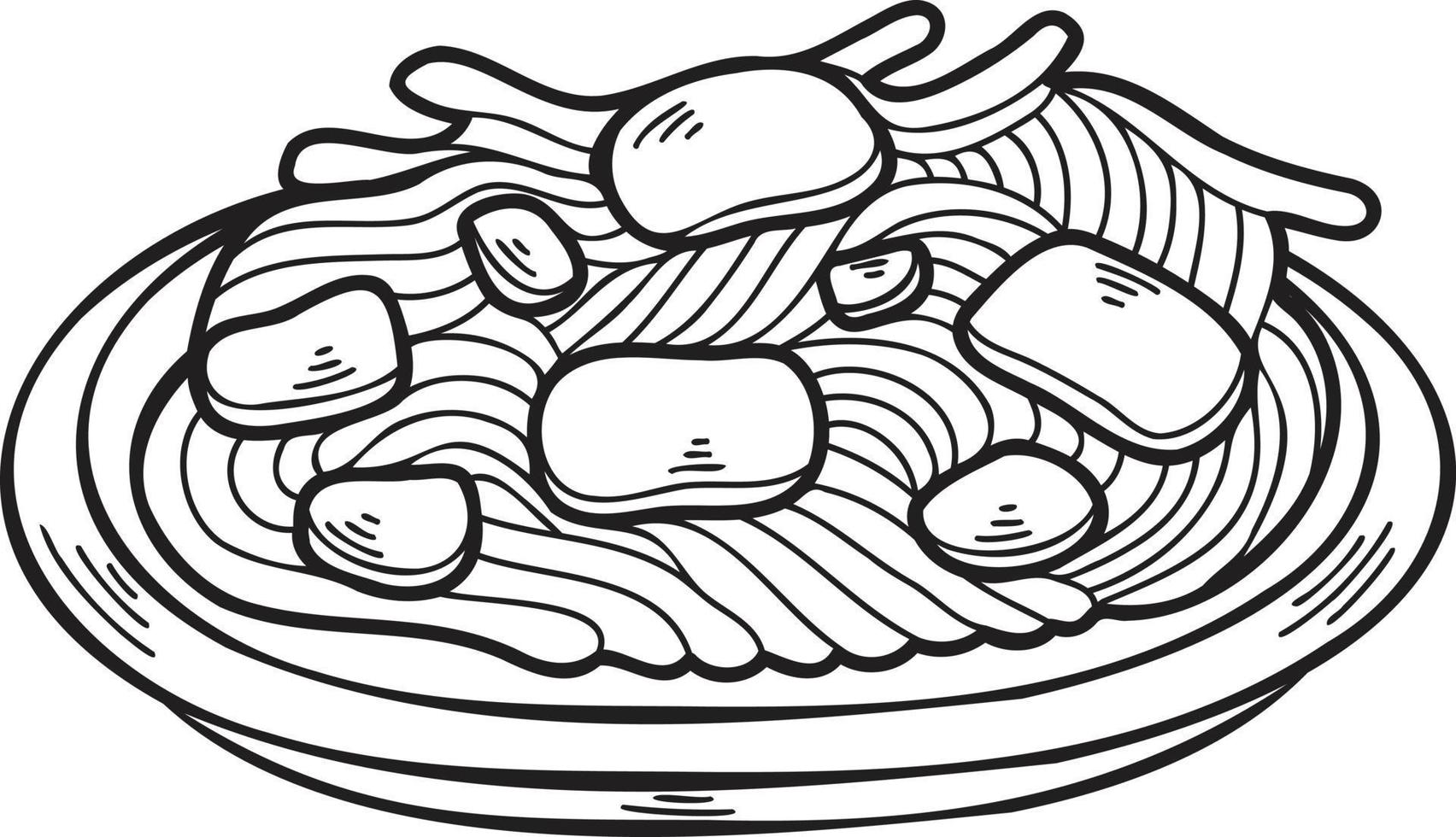 ilustração de comida chinesa e japonesa de macarrão desenhado à mão vetor