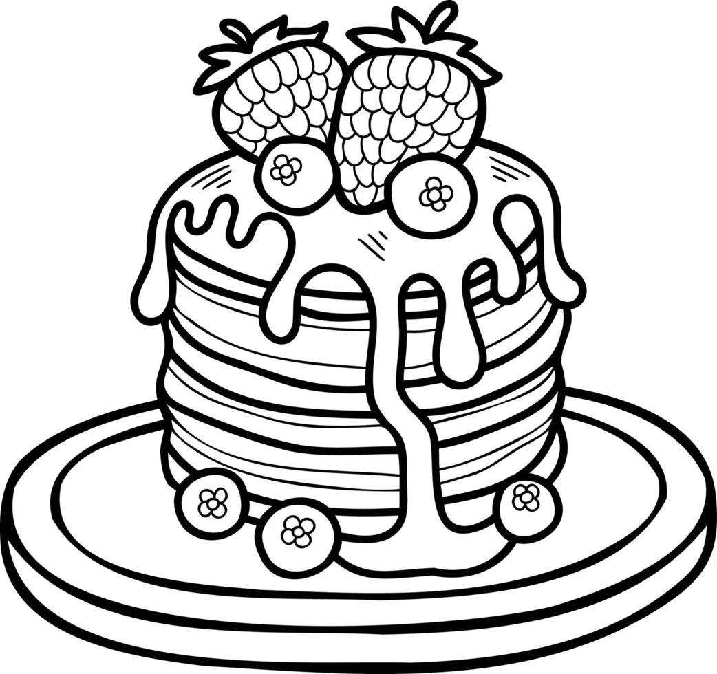 panquecas desenhadas à mão com ilustração de mel e morangos vetor