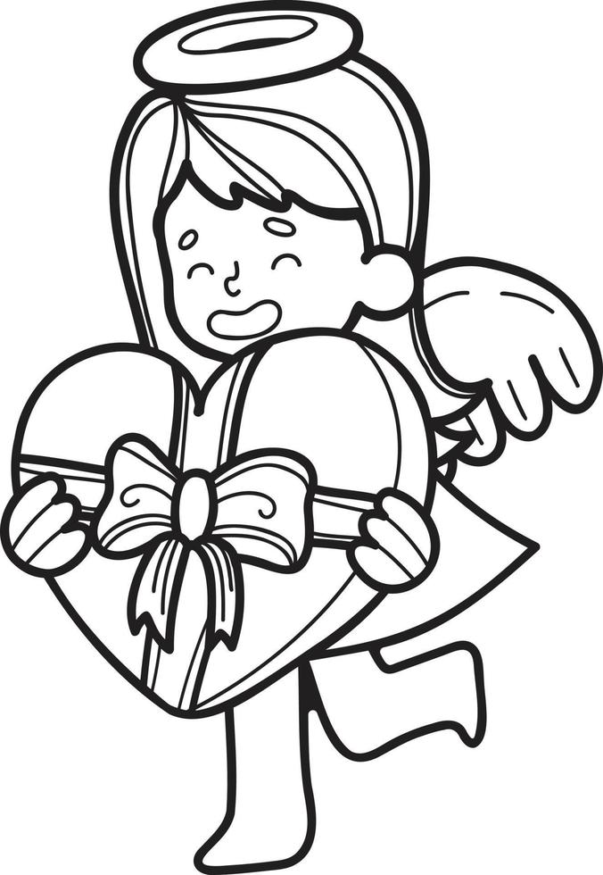 cupido desenhado à mão com ilustração de coração vetor