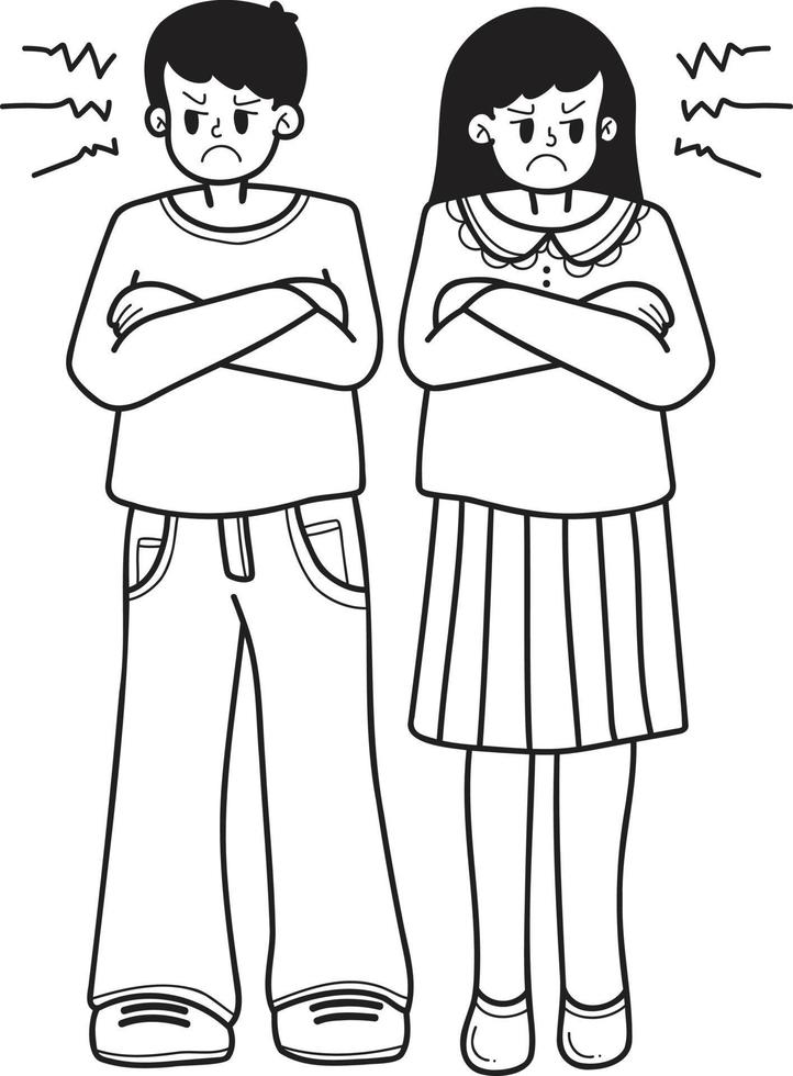 mão desenhada casal homem e mulher ilustração com raiva vetor