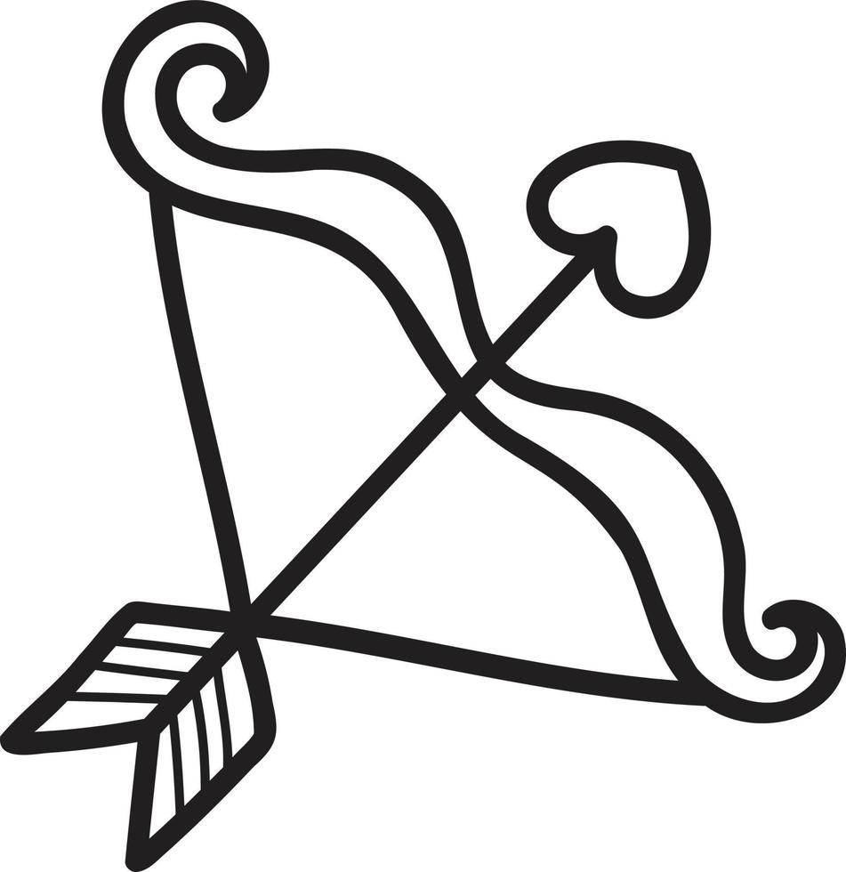 arco e flecha desenhados à mão ilustração em forma de coração vetor
