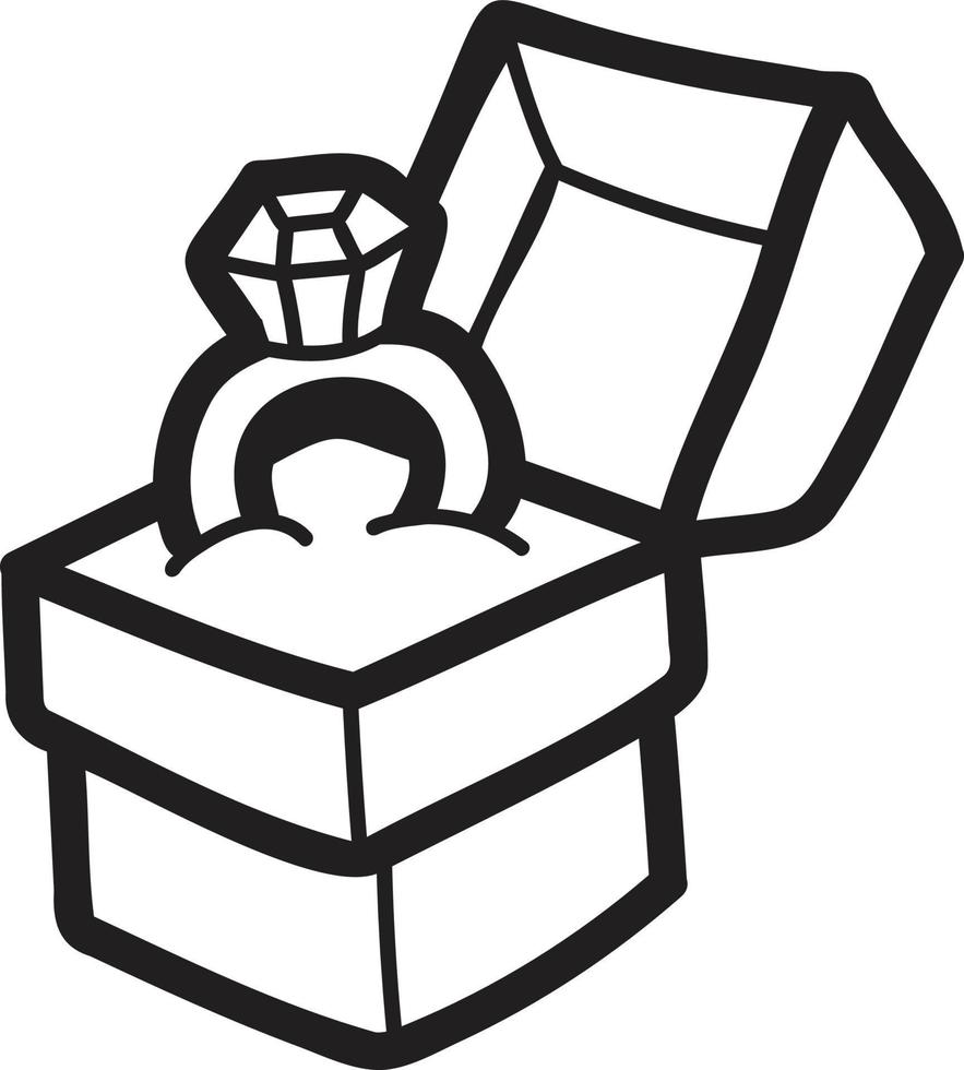 anel de diamante desenhado à mão na ilustração da caixa vetor