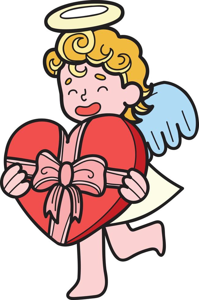 cupido desenhado à mão com ilustração de coração vetor