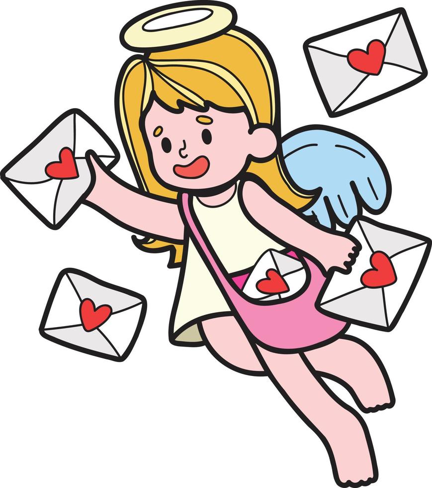 cupido desenhado à mão com ilustração de carta vetor