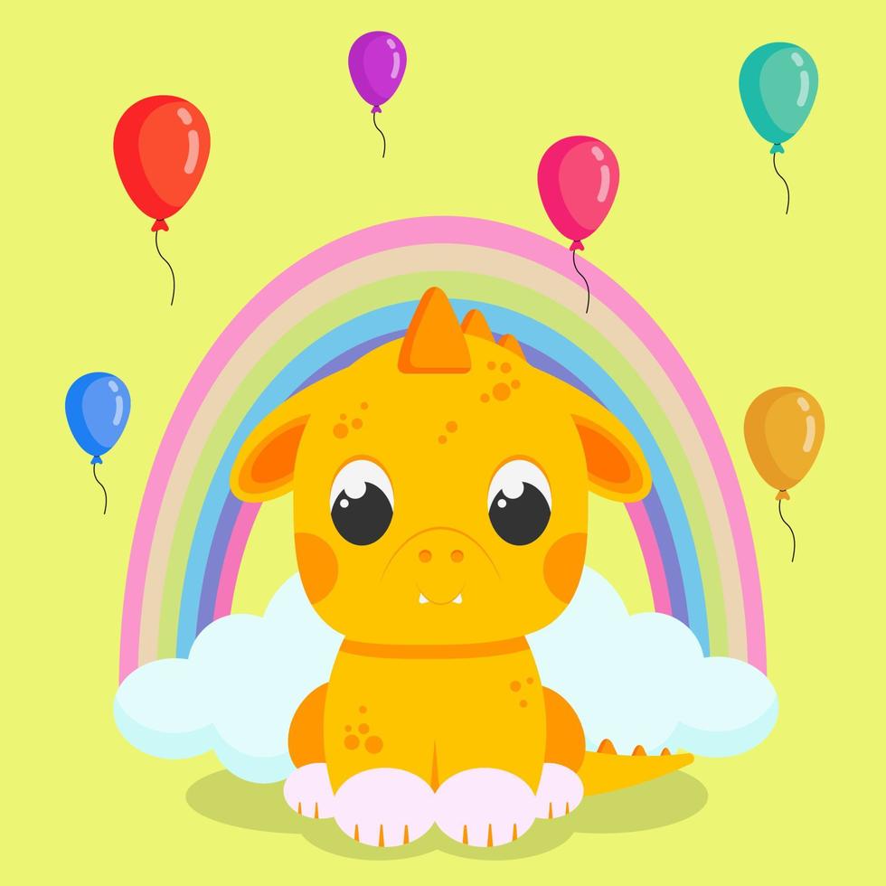 dragão fofo com balões, ilustração vetorial vetor