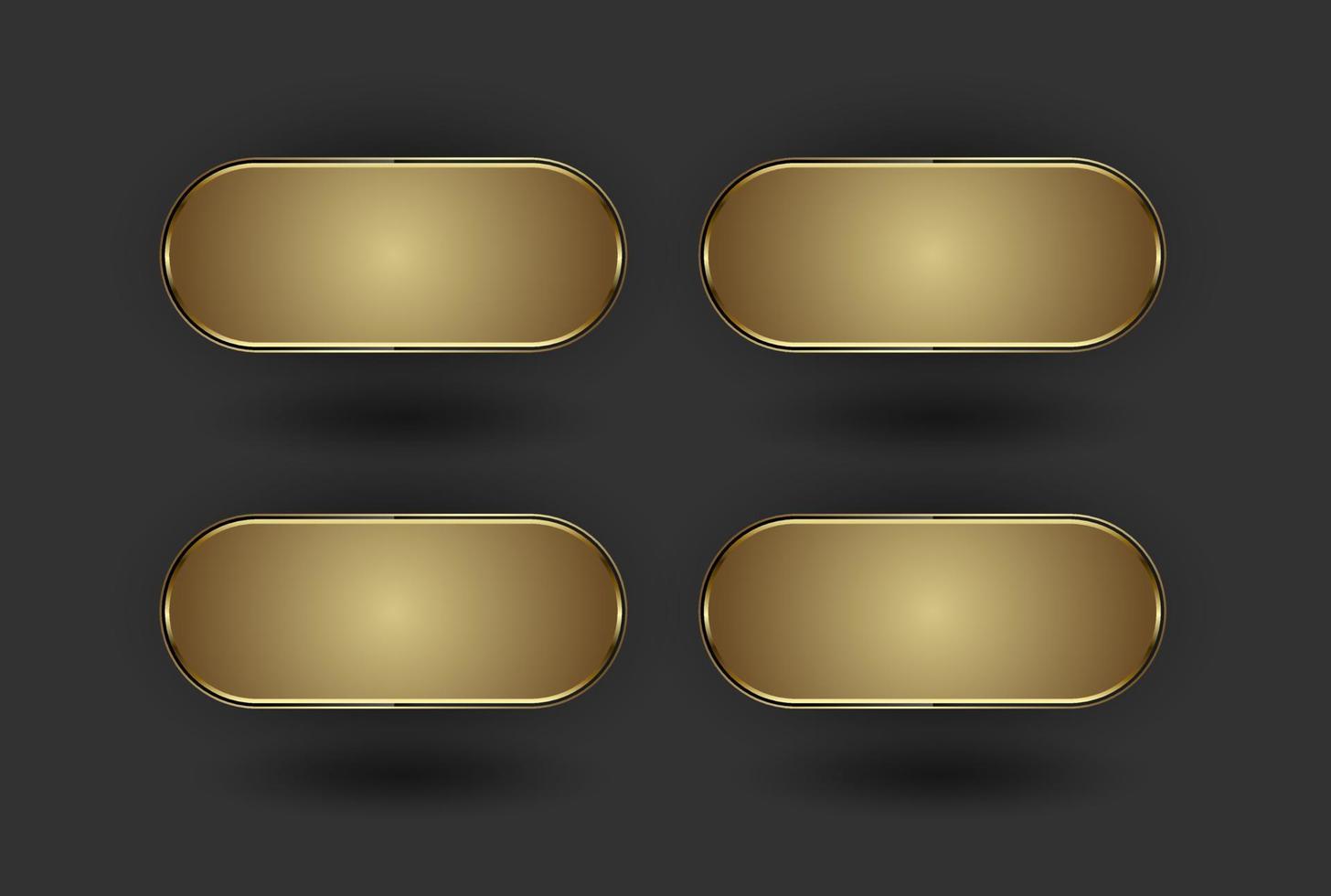conjunto de 4 botões dourados, quatro formas premium de estilo geométrico com molduras de luxo e forma dourada na ilustração vetorial de efeito de fundo escuro. vetor