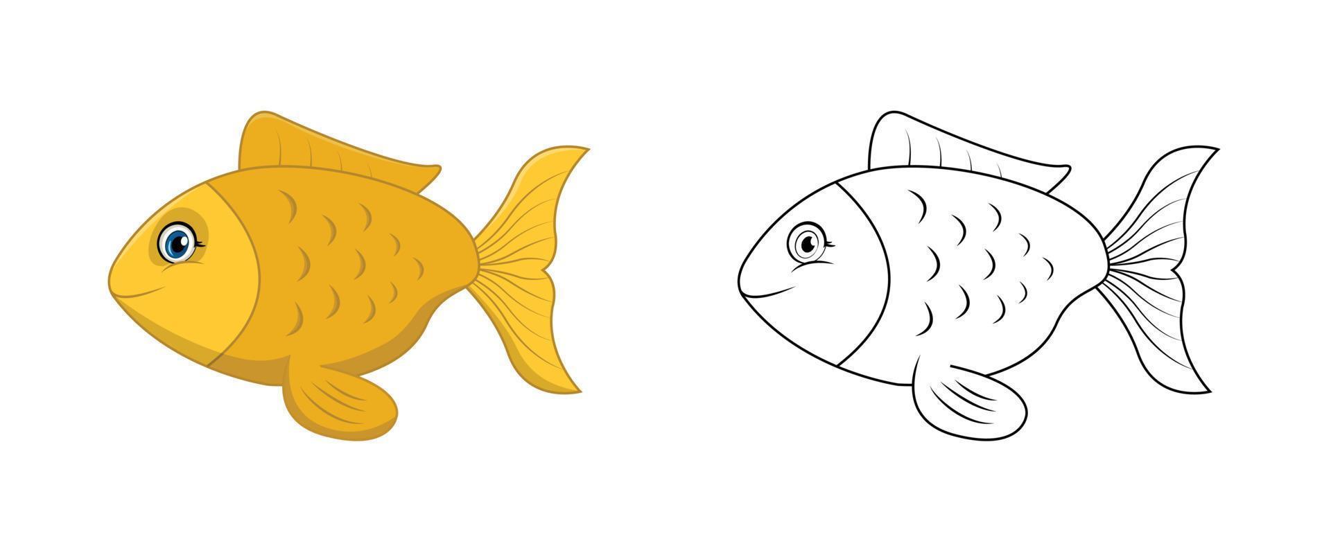 peixe feliz dos desenhos animados com arte de linha, cor de esboço de peixe menos página isolada no fundo branco. vetor