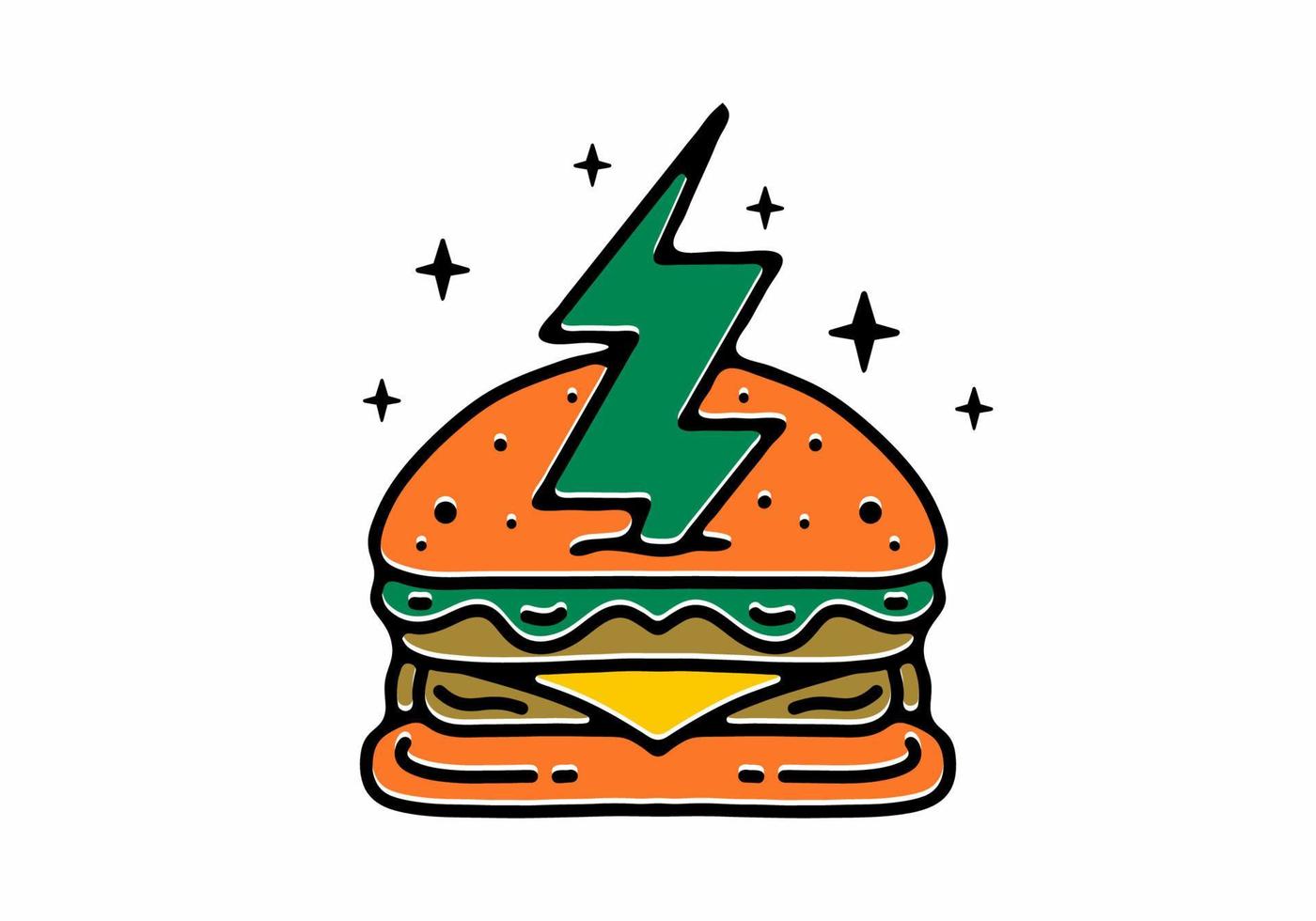 design de ilustração da tatuagem de hambúrguer e trovão vetor