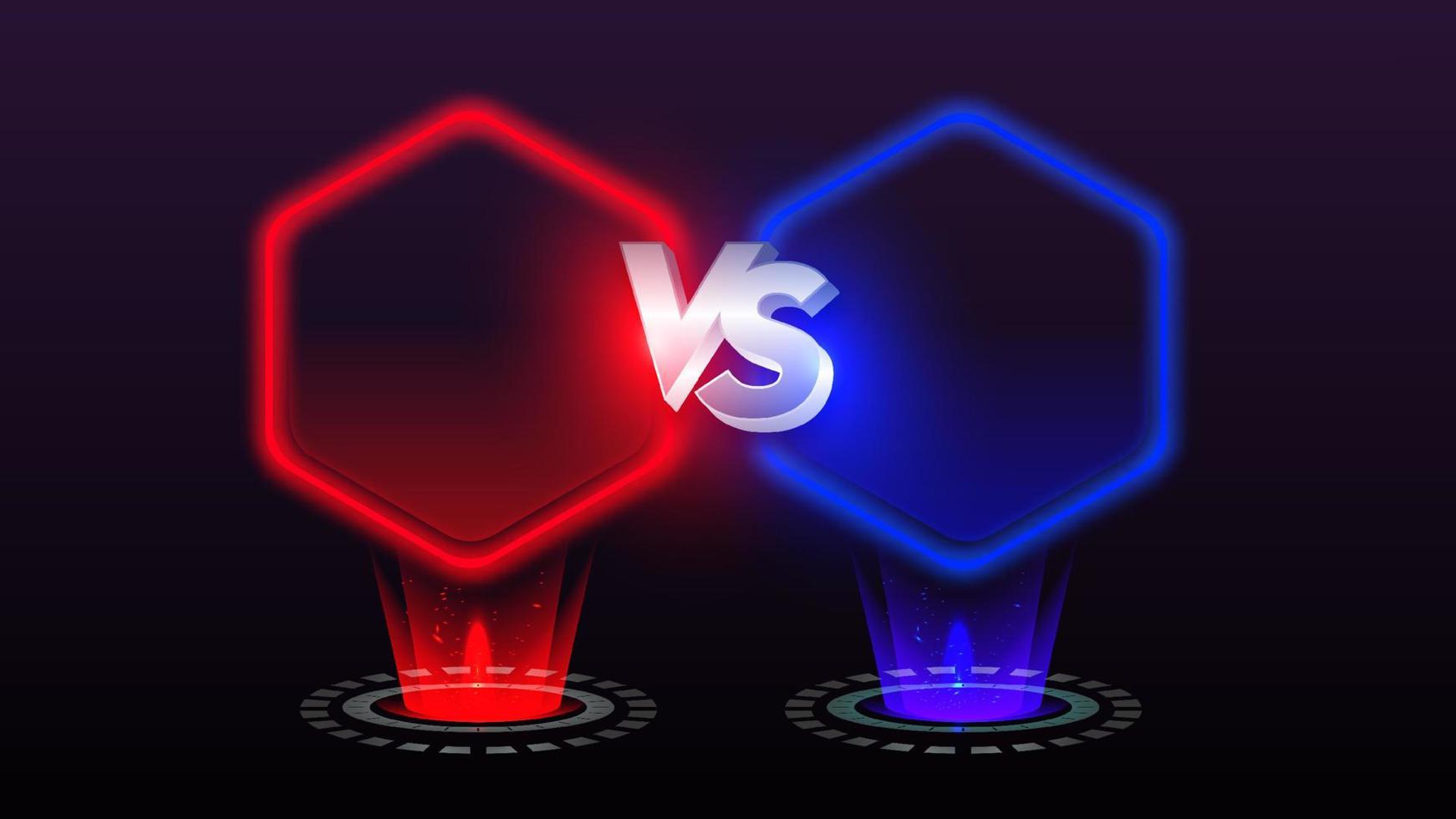 modelo de banner moderno vs versus manchete de batalha, fundo brilhante vermelho e azul, jogo de luta, interface de jogo vetor