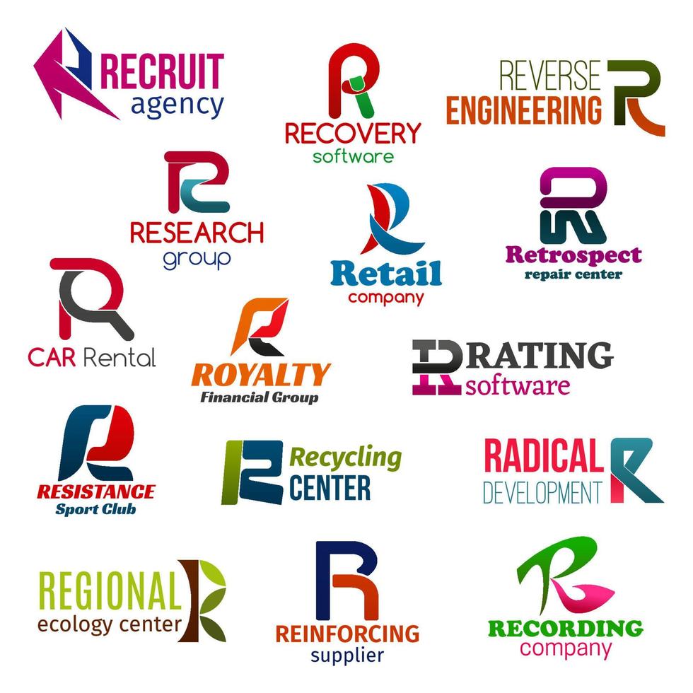 ícones de negócios, letra r identidade corporativa vetor