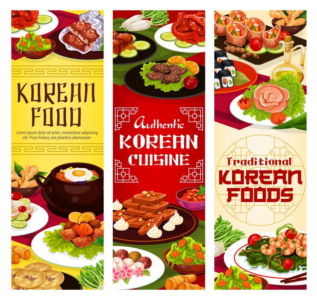 menu de restaurante coreano, pratos de comida asiática vetor