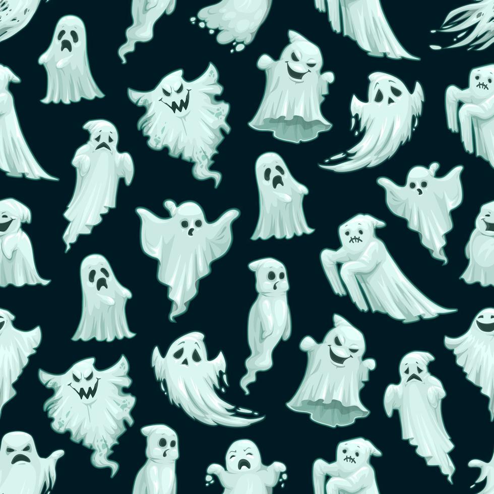 padrão de fantasma de halloween, monstros sem costura de desenho animado vetor