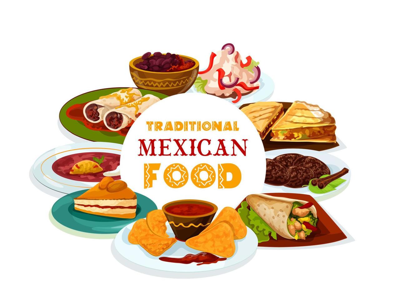 comida mexicana tradicional, menu de cozinha autêntica vetor