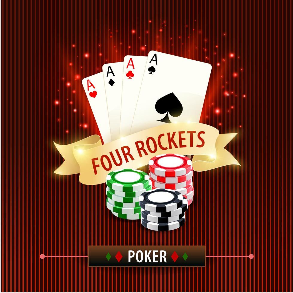 cartas de pôquer quatro foguetes e fichas de jogo vetor