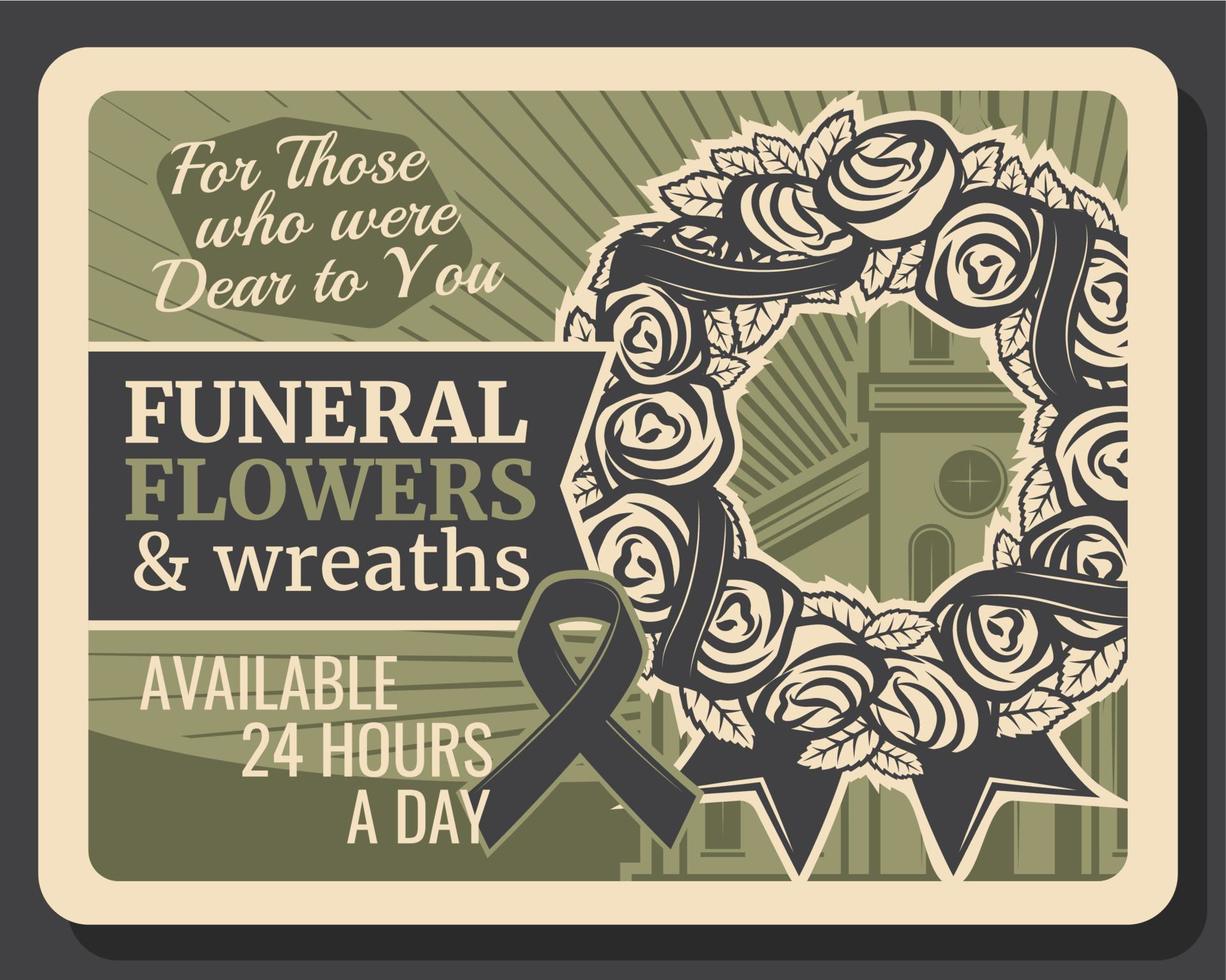 enterro, flores funerárias e serviço de coroa de flores vetor
