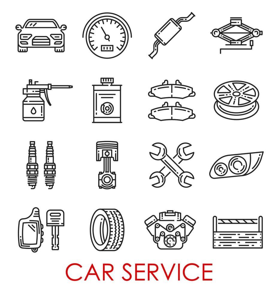 serviço de carro e ícones de linha fina de vetor de reparo de automóveis