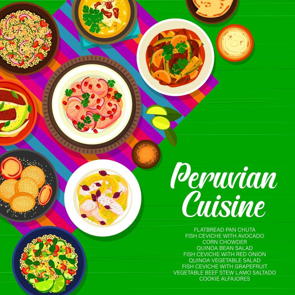 capa de menu de cozinha peruana com comida tradicional vetor