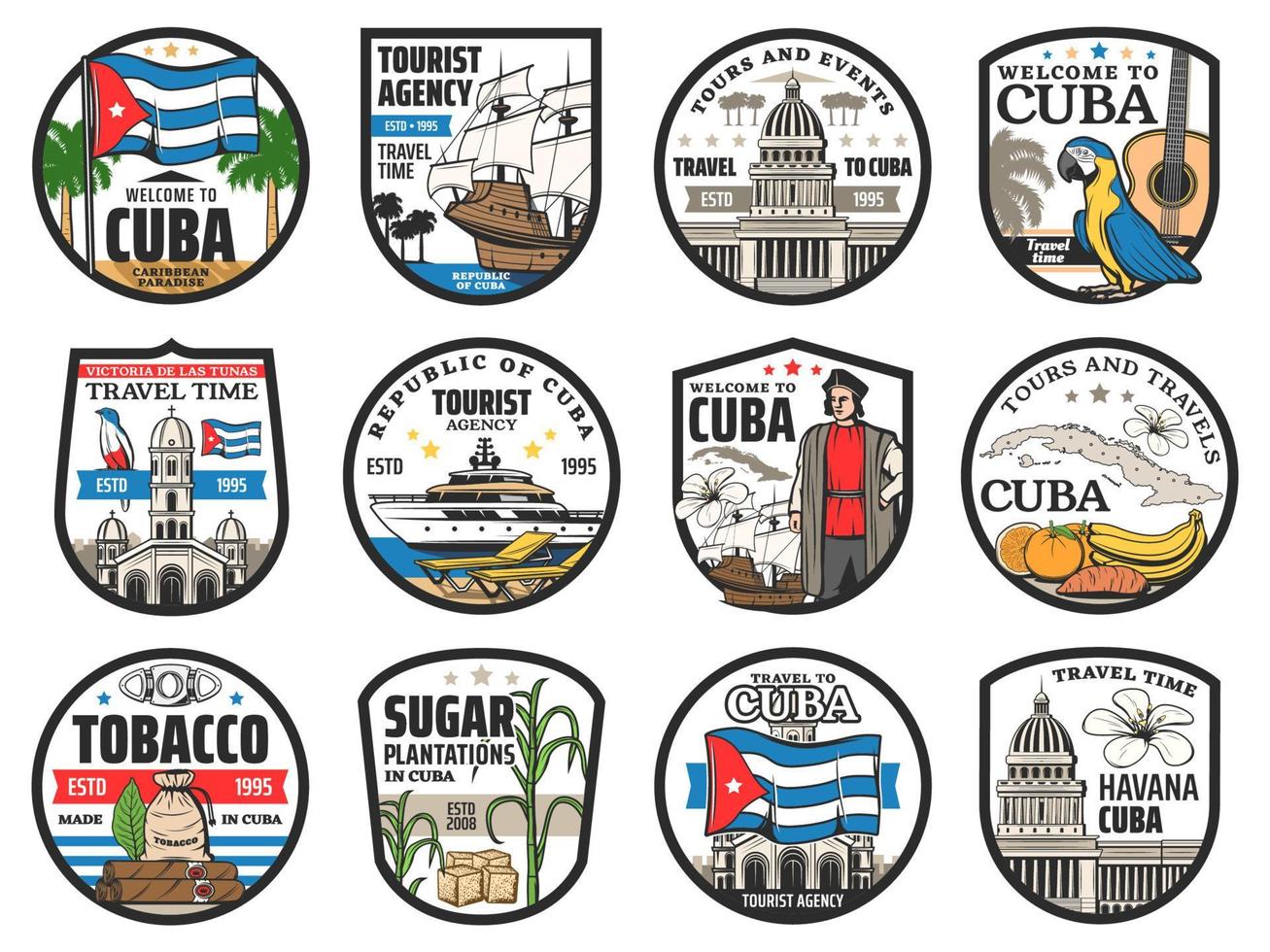 bem-vindo a cuba, viagens, ícones de marcos históricos vetor