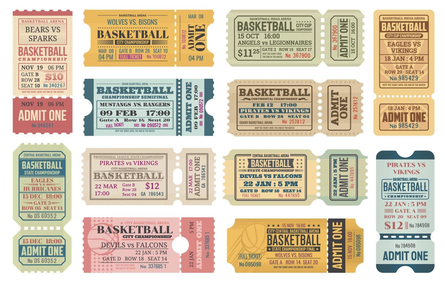 modelos de ingressos de jogo esportivo de basquete vetor