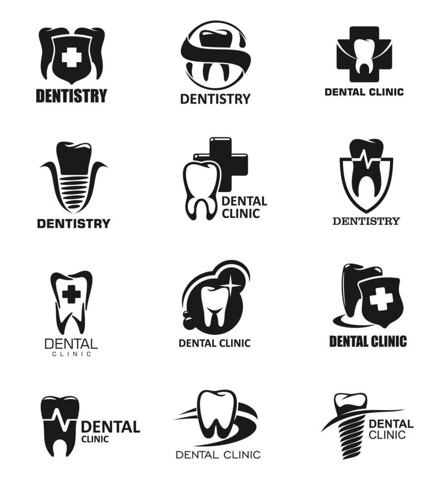 ícones de odontologia, sinais isolados de clínica odontológica vetor