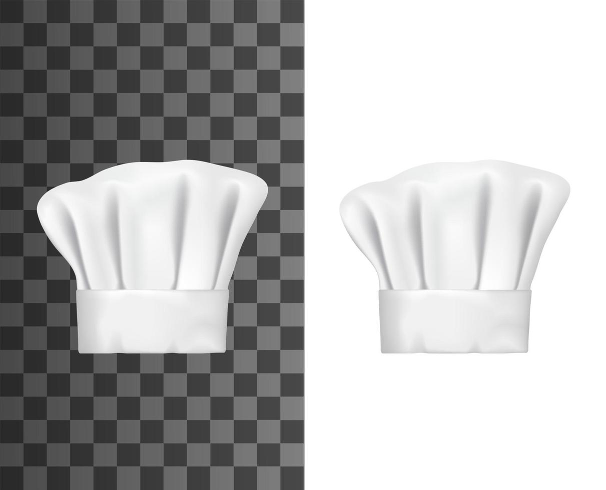 chapéu de chef branco, boné de cozinheiro ou maquetes 3d de toque de padeiro vetor