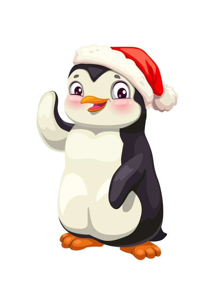 animal pinguim, pássaro antártico dos desenhos animados no chapéu vermelho vetor