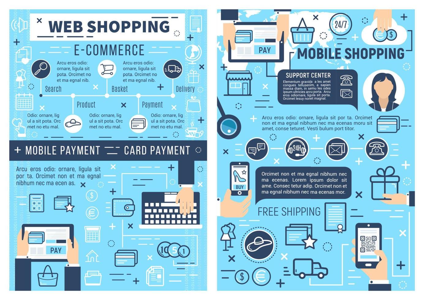 e-commerce online e compras móveis vetor